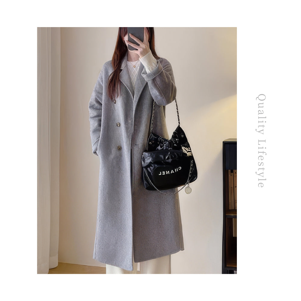 頂級駱駝絨蠶絲中長版大衣