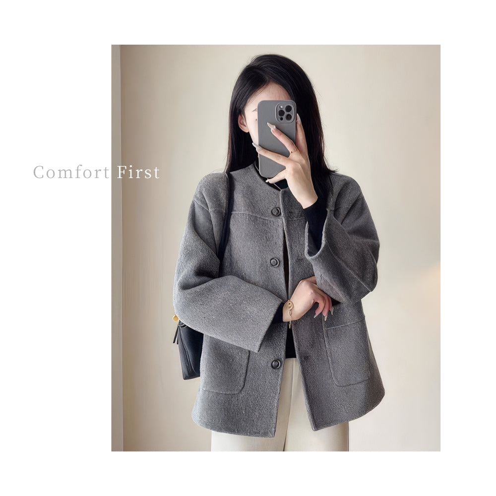 北歐簡約羊毛雙面短版外套