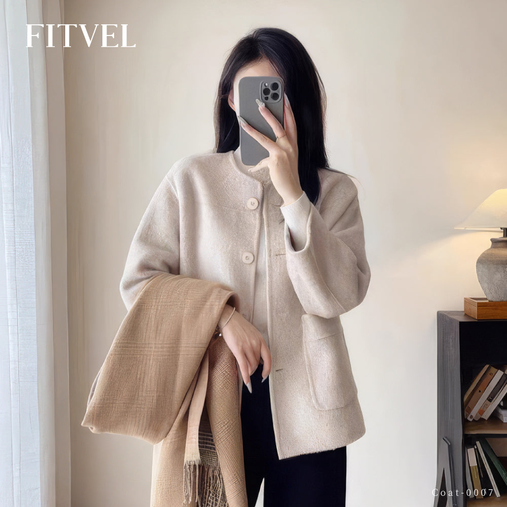 北歐簡約羊毛雙面短版外套