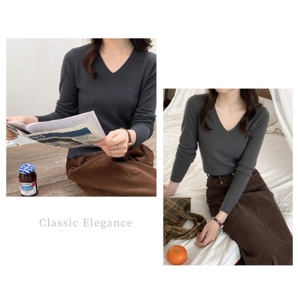 高級百分百美麗諾羊毛V領衫