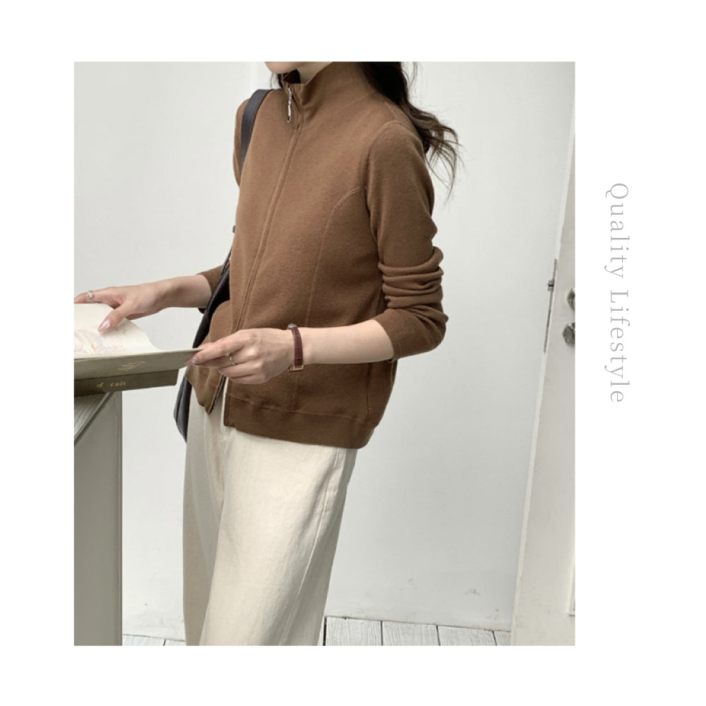 高級百分百美麗諾羊毛拉鍊開襟衫