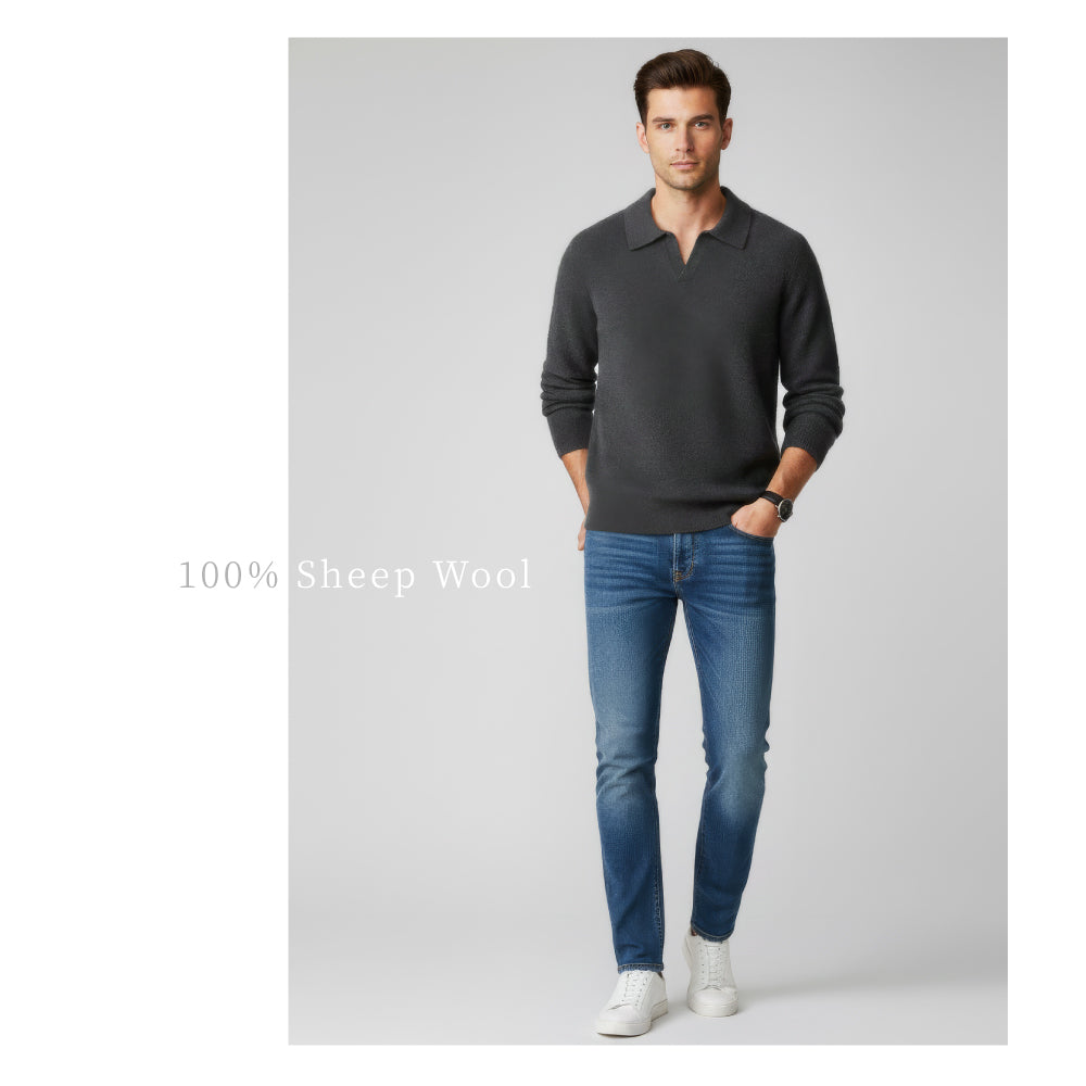 百分百頂級男翻領羊毛衫