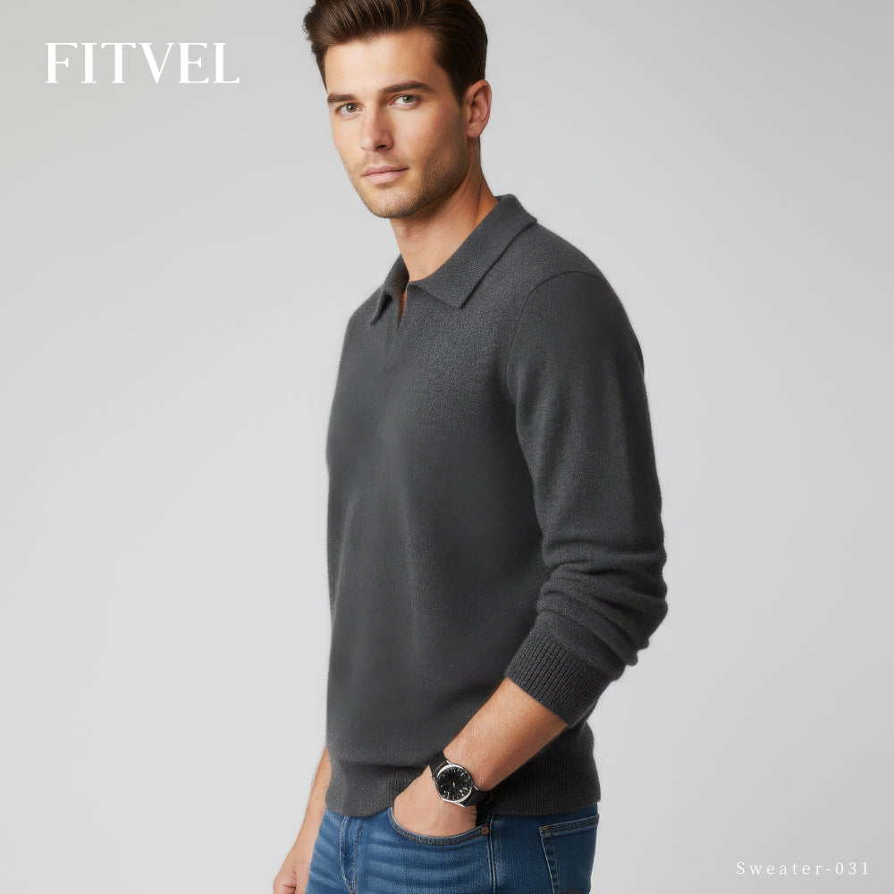 百分百頂級男翻領羊毛衫