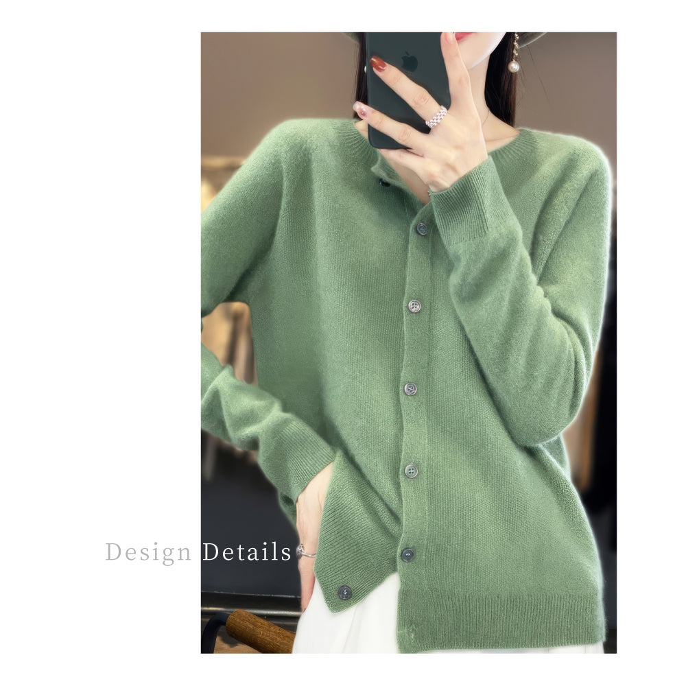 百分百頂級羊毛圓領開扣衫