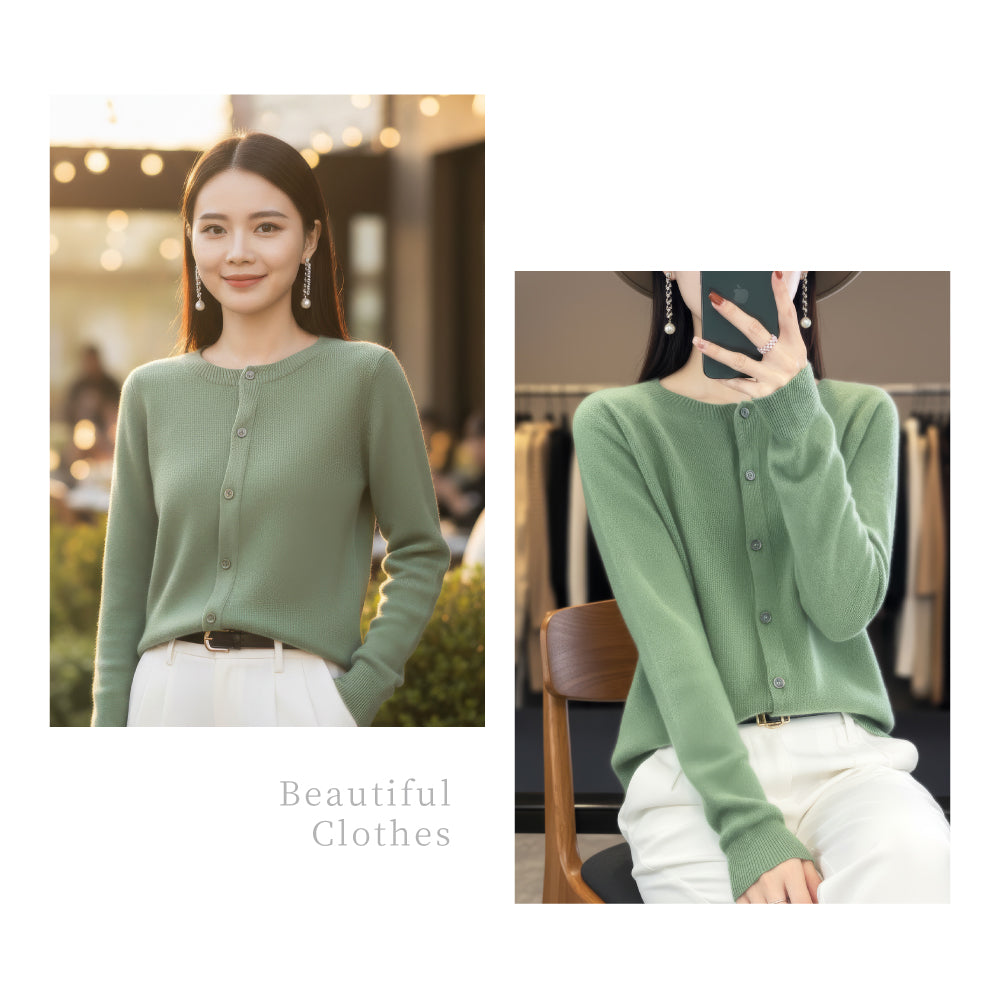 百分百頂級羊毛圓領開扣衫