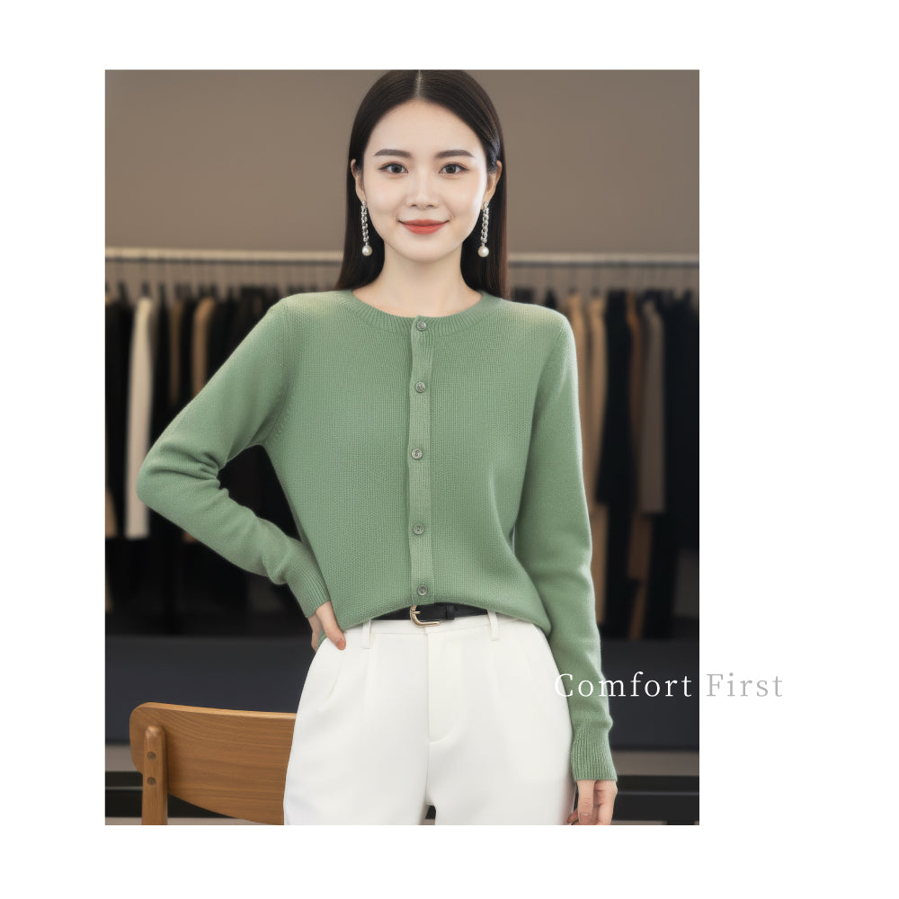 百分百頂級羊毛圓領開扣衫