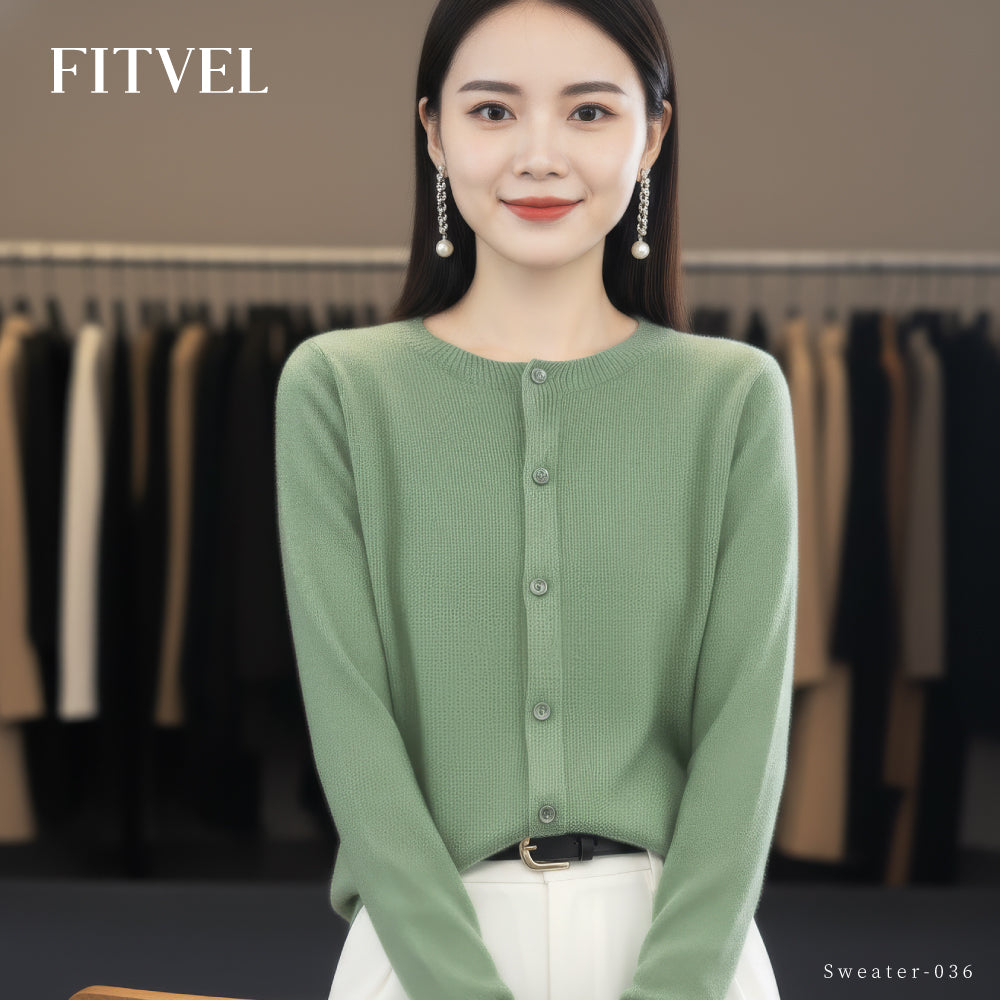 百分百頂級羊毛圓領開扣衫