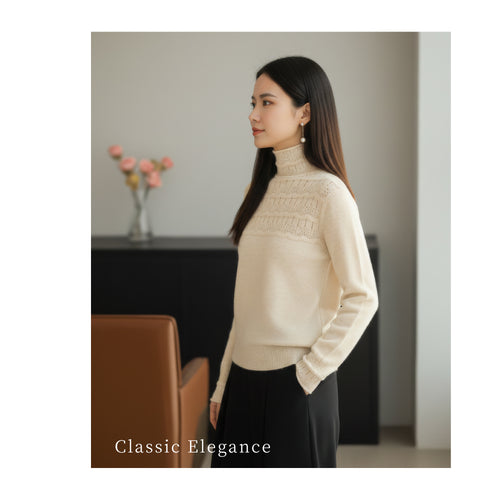 頂級綿羊毛鏤空鉤花款高領衫