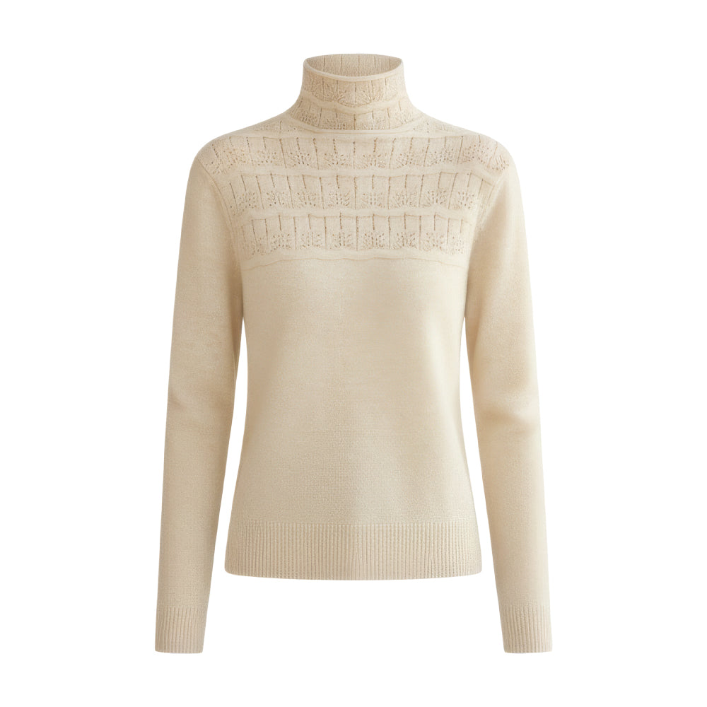 頂級綿羊毛鏤空鉤花款高領衫