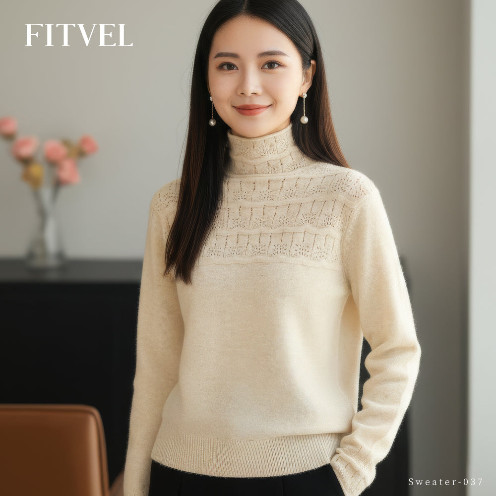頂級綿羊毛鏤空鉤花款高領衫