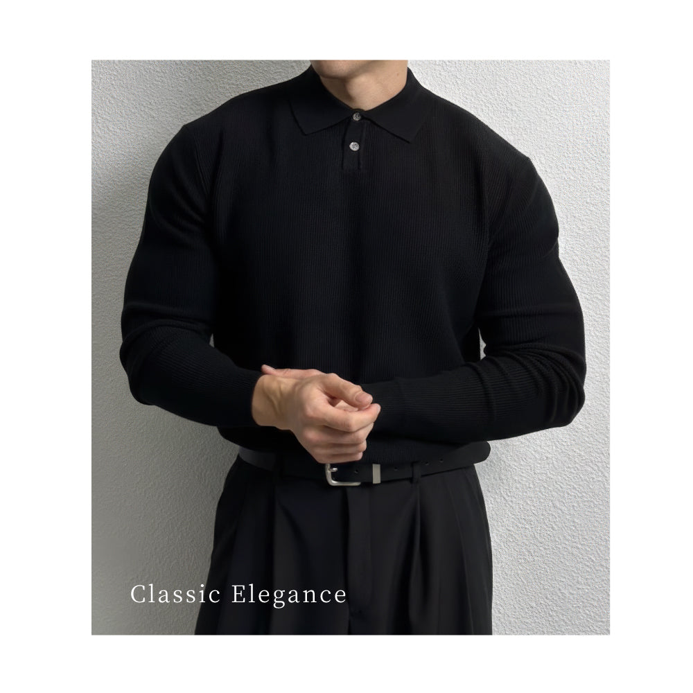 男款翻領修身針織衫