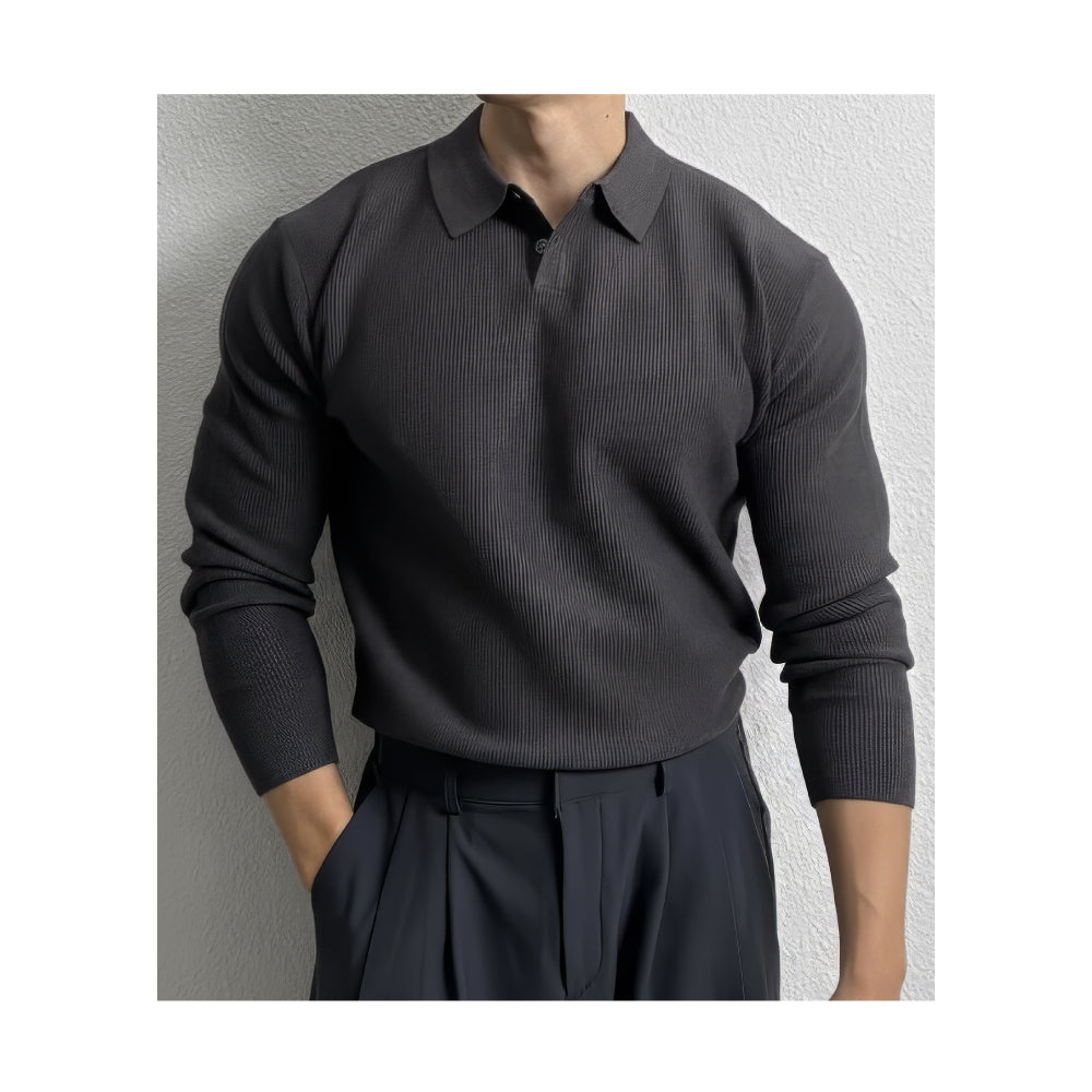 男款翻領修身針織衫