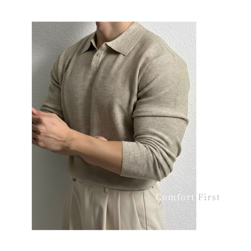 男款翻領修身針織衫